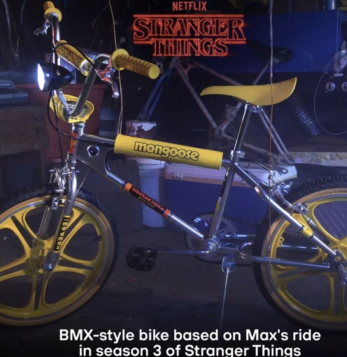 Mongoose Stranger Things 20 inch BMX Bike Yellow Max's bike Mongoose Stranger Things 20 inch BMX Bike Yellow Max's bike