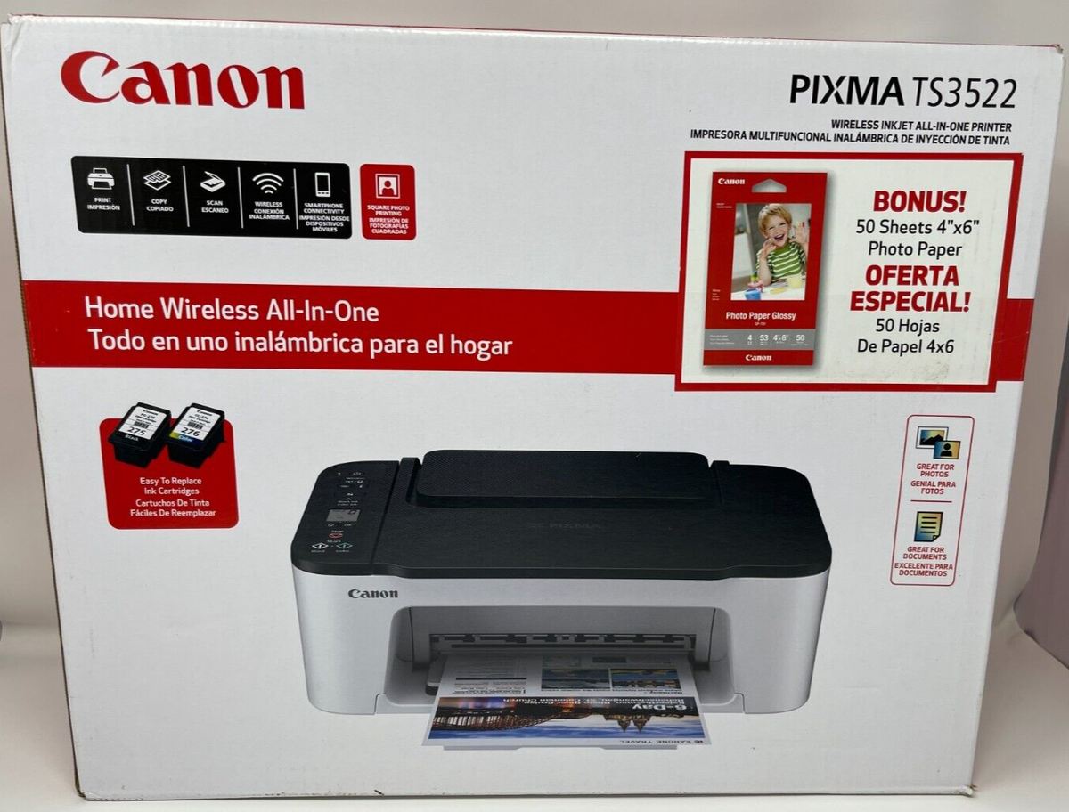 Canon PIXMA TS3522 Wireless All-in-One AIO Printer 50 Photo Paper 