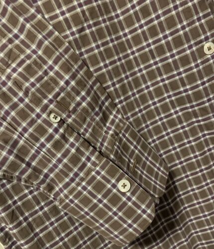 CANALI Checkered Long Sleeve Shirt Mens Button Burgundy Brown Cotton New XL NWT - Picture 4 of 5