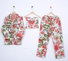 Multi Color Floral Print Cotton Pyjama Set Night Wear Woman's Pj Sets M Size