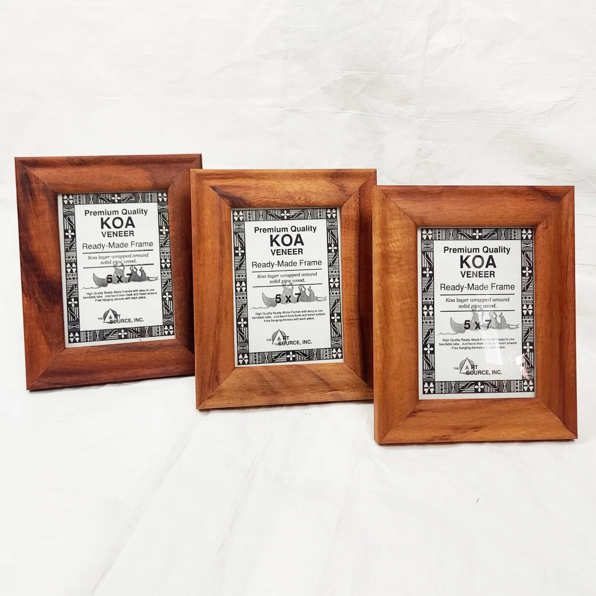 1990s Hawaiian Koa Wood Wrapped Pine Frames, 3, New Old Stock, Vintage Hawaii