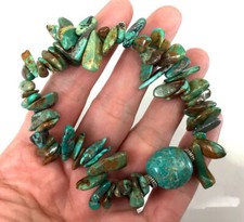 Green Turquoise Bracelet Rough Nugget Beads Stretch Healing Gemstone 7"