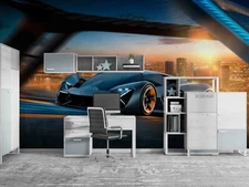 3D Black Car Wallpaper Wall Mural Removable Self-adhesive Sticker2386