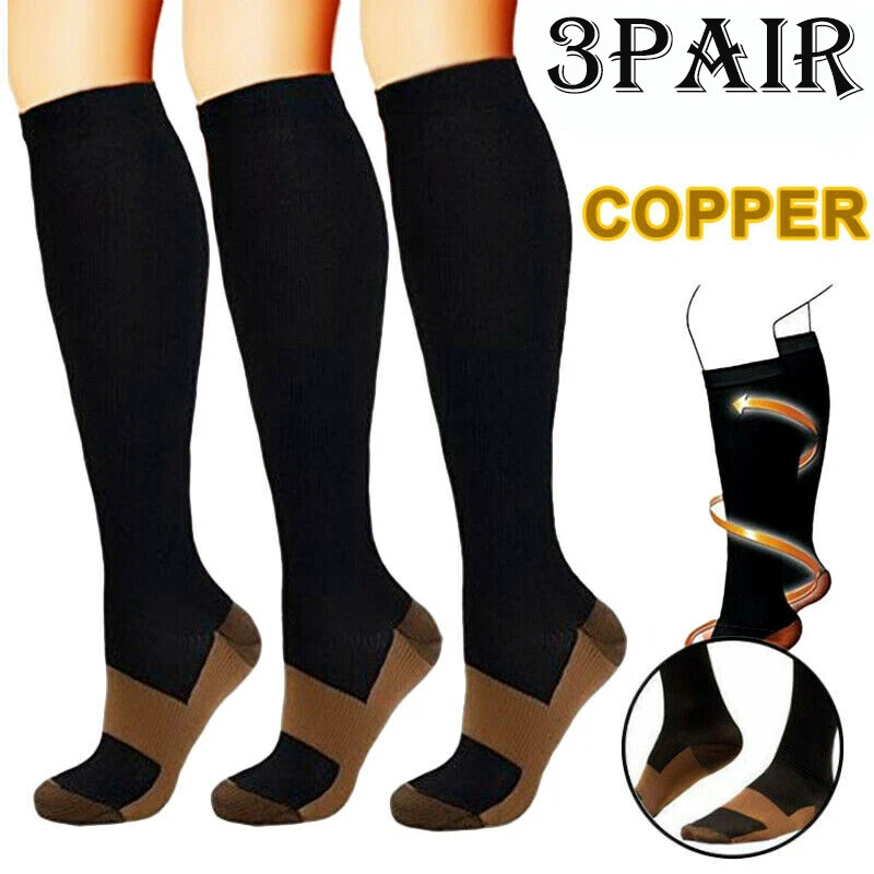 3Pair Copper Compression Socks for Wide Calf Lymphedema/Support Socks 20-30  mmHg