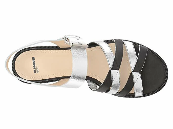 Jil Sander Navy JN30001 black silver multi strand Sandals US 7 EU