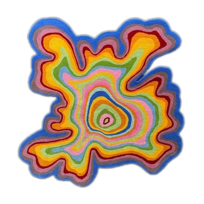 Multicolor rainbow Amoeba Irregular shaped hand tufted woolen rug 5x5/6x6 rug - Image 2 of 4