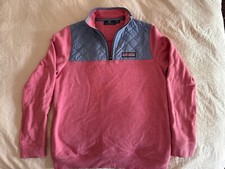 Vineyard Vines Boys Quilted 1/4 Zip Pullover Sweatshirt Pink Gray XL 18 