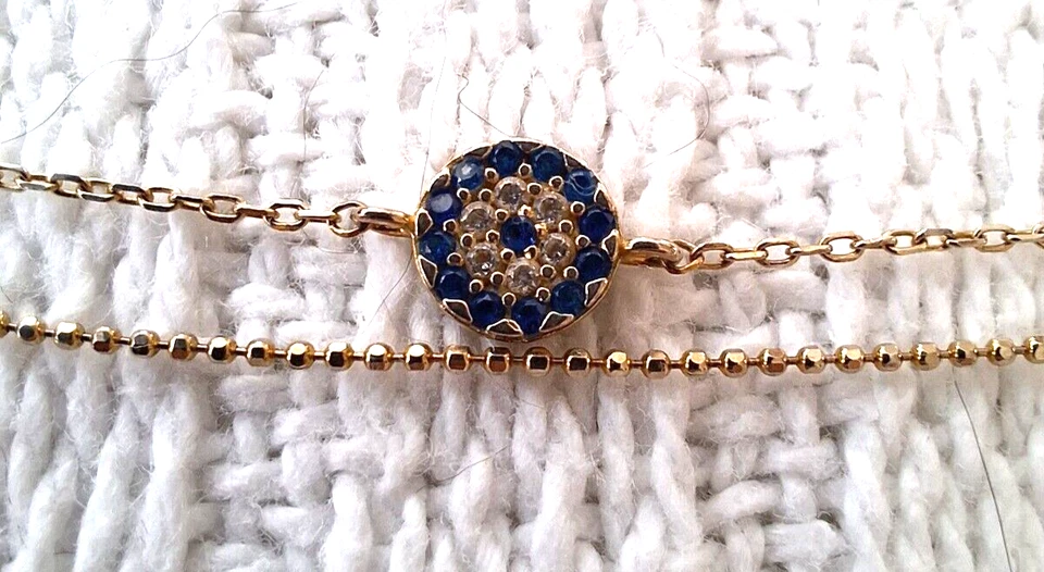 Anklet Gold Over 925 Sterling Silver With Blue/White Diamond Accent Piece - Image 2 of 4