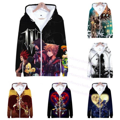 Men Women Teens Anime Kingdom Hearts Sora 3D Print Zip Hoodie Sweatshirt Jacket - Picture 1 of 31