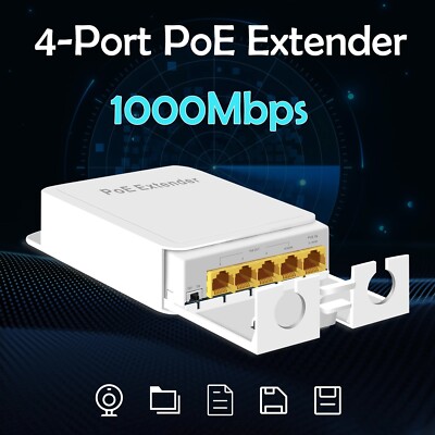 5 Port Gigabit Outdoor POE Extender 10/1000 Mbps 90W 1 in 4 Out PoE Repeater