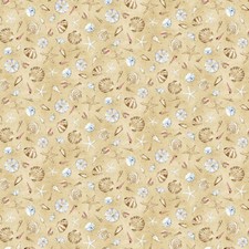 Nautical Beach Fabric Sea Shells Starfish on Sand Cotton Henry Glass By The Yard