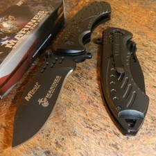 USMC Marines Spring Assisted Open BLACK Tactical Folding Pocket Rescue Knife NEW