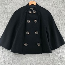 Love Stitch Coat Women M Black Wool Blend Crop Double Breasted Button 3/4 Sleeve