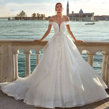 White Wedding Dresses With Belt Off Shoulder Chiffon Applique A-line Bridal Gown