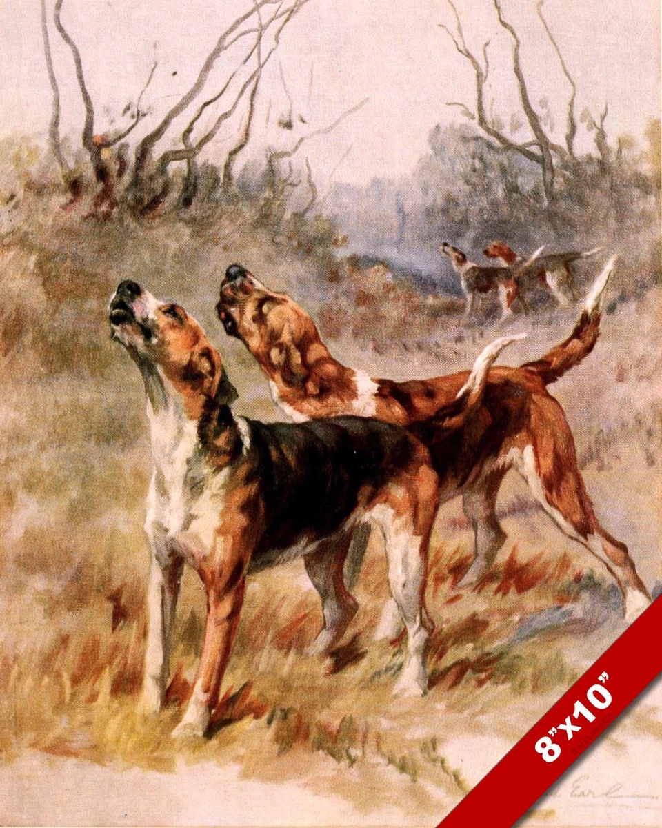HOWLING FOXHOUNDS PET HUNTING DOGS DOG ART PAINTING PRINT ON REAL CANVAS