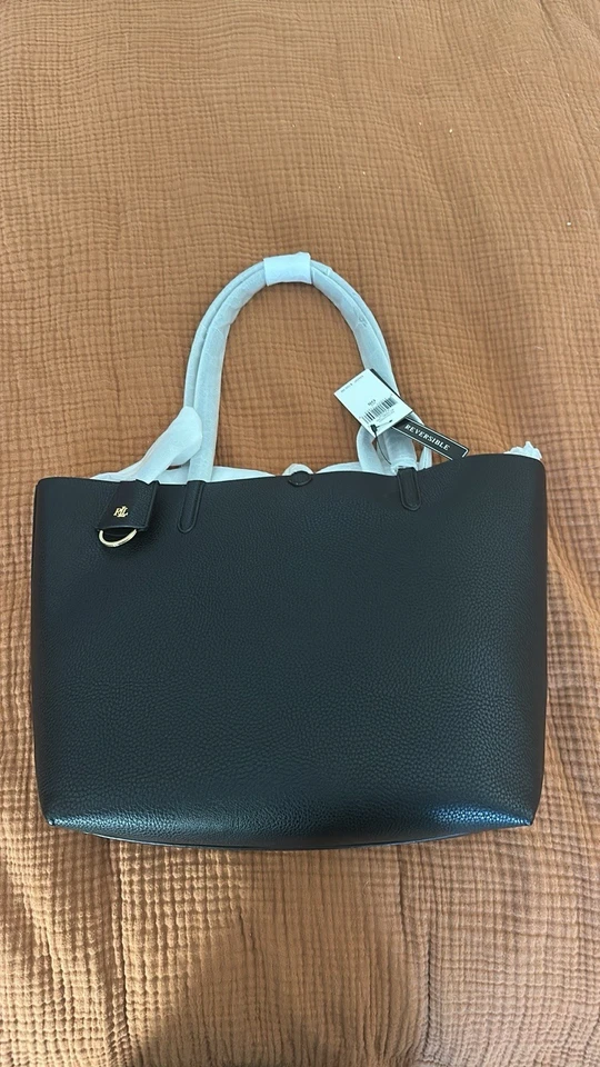 Bolso de Mano Grande Reversible Lauren Ralph Lauren Cuero Sintético Negro/Taupe con Bolsa Foto 3 de 4
