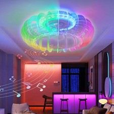 21 Inch LED RGB Ceiling Fan Light with Bluetooth Speaker Remote Control 6 Speeds