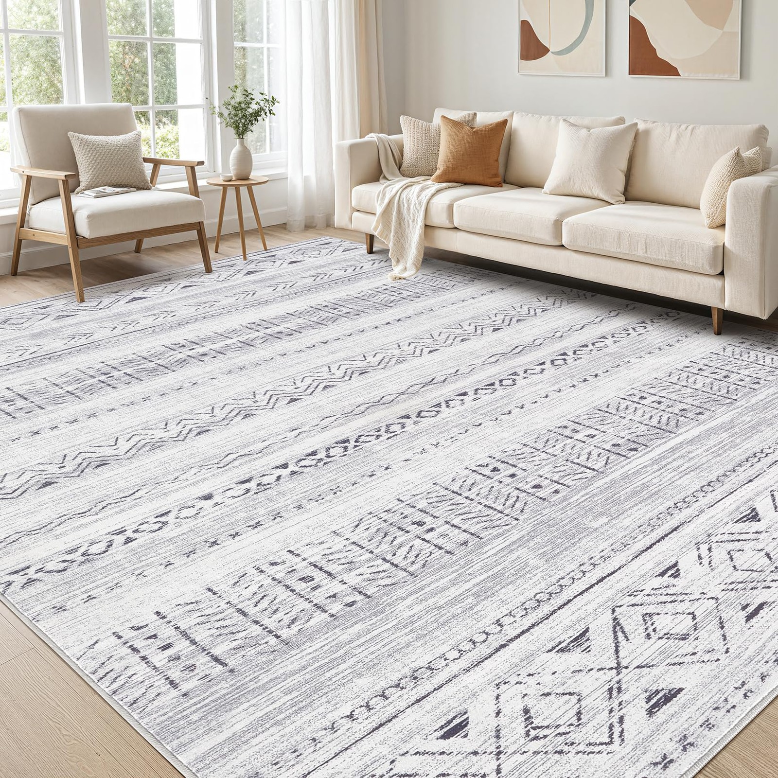 5x7 Area Rug Living Room Washable Boho Rugs with Non Slip Backing Large Soft