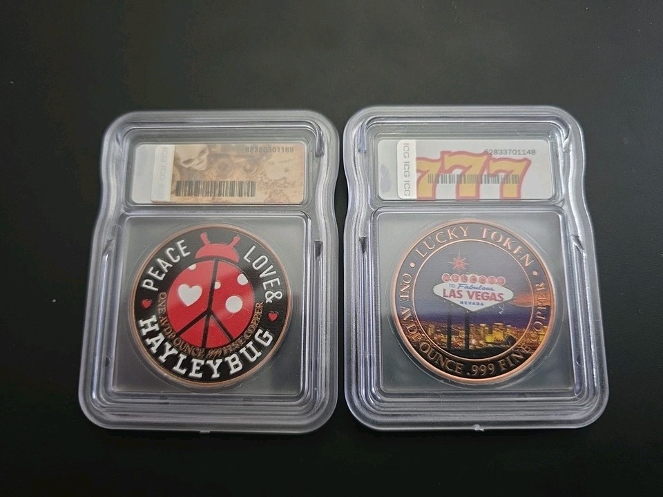 ((2)) Certified MS70 graded Copper Rounds Pirate Colorized. 777 And ...