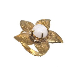 Rainbow Moonstone Brass Flower Ring Handmade Fashion Jewelry Ring US 8 D143