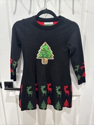 Smiling Pinker Sweater Dress Girls Christmas Sequined Knit Black Size 150 6-7