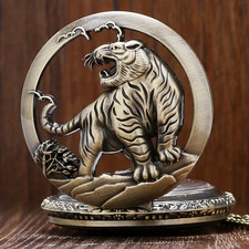 1pc Retro Tiger Pocket Watch Lace Flap