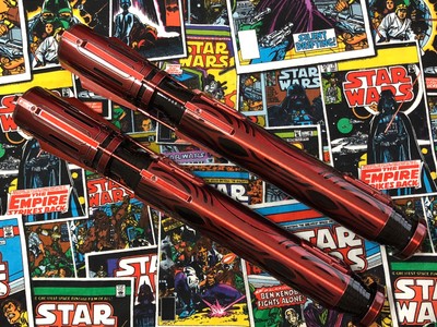 2 RARE Star Wars Saberforge Lightsaber GRANDMASTER Custom Red Coat Etched Hilts!