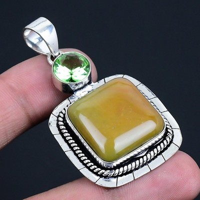 Polychrome Jasper, Tsavorite Gemstone 925 Sterling Silver Jewelry Pendant 2.17''