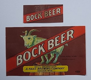 1940's IRTP beer label A. Haas Brw Co BOCK BEER Hancock MI