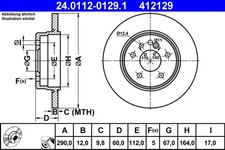 2x ATE Bremsscheibe 24.0112-0129.1 f&uuml;r MERCEDES KLASSE W140 300 140 028 SEL S320
