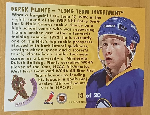 DEREK PLANTE - 1993-94 Fleer Ultra Hockey Wave of the Future #13 of 20 - Picture 2 of 2