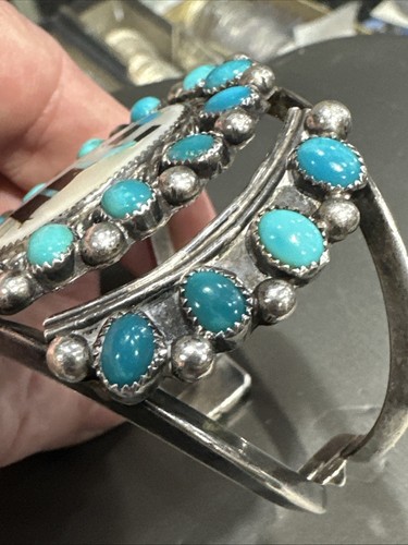 Vintage Navajo "RHB" Roland Hogan Begay Turquoise Sterling Cuff Bracelet - Picture 15 of 18