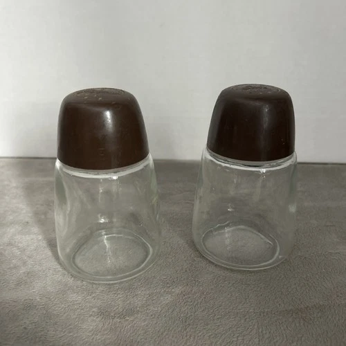 Vintage 70’s Federal Housewares Brown Plastic Tops Salt & Pepper Shakers MCM