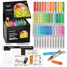 Shuttle Art Acrylic Markers, 48-Color Set, Direct-Fill Type, Brush Tips, 1-5mm,