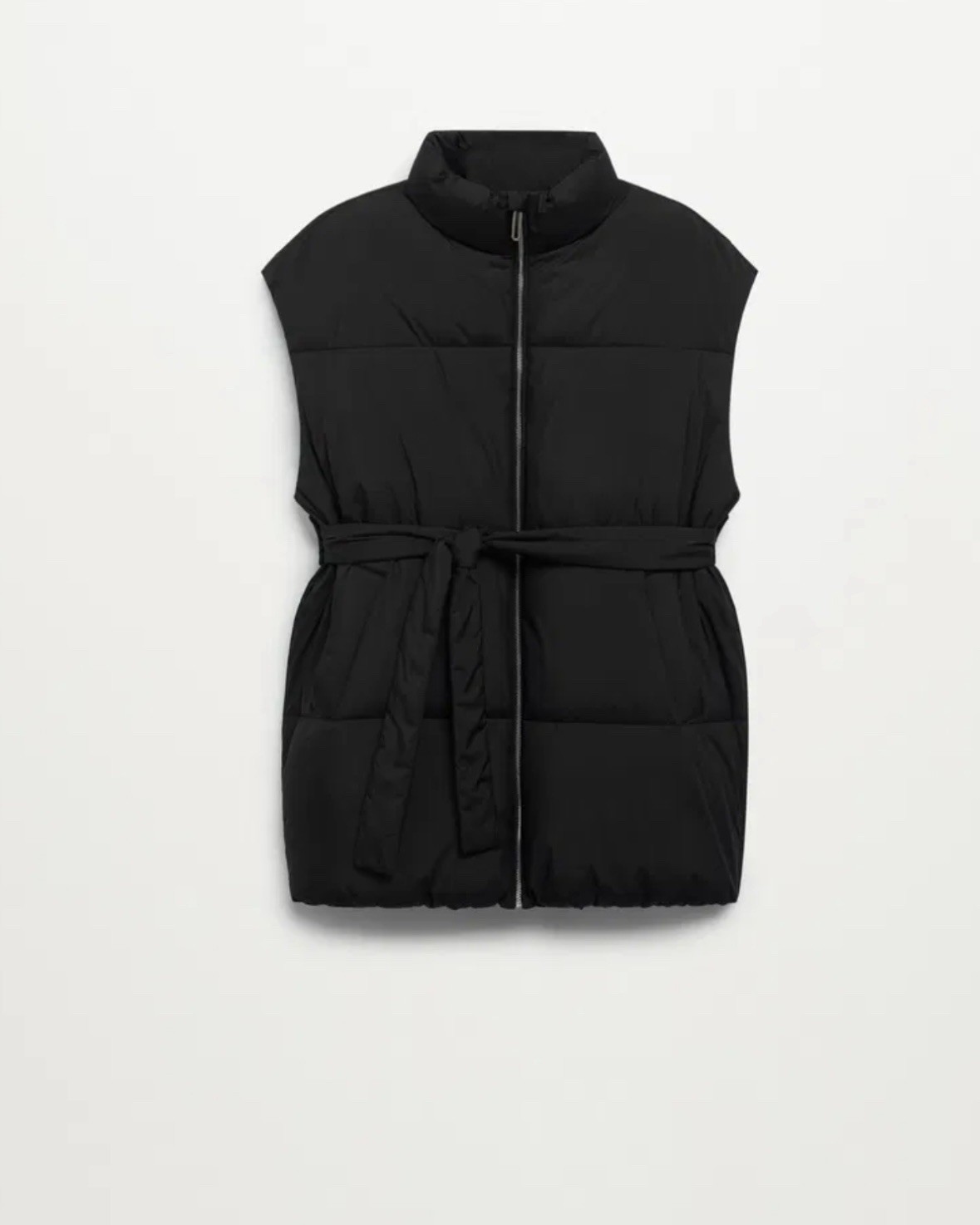 MANGO Padded Waistcoat Puffer Vest With Belt Black XS Waist Tie Oversize image 3