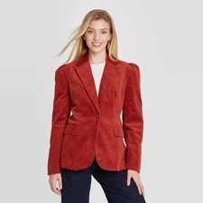 Women’s Puff Sleeve Corduroy Blazer A New Day Size 4 Rust Red NWT