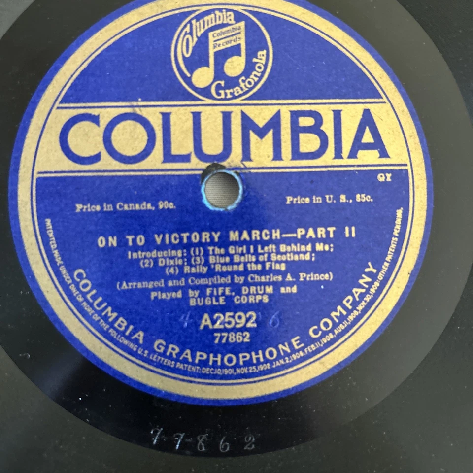 Prince’s Band – 78 rpm Columbia A2592 -ON TO VICTORY MARCH PT 1&2; VG+ cond - Image 4 of 4