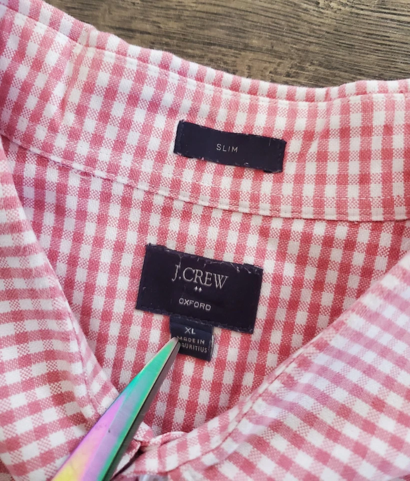 J. Camisa de vestir Oxford Crew para hombre talla XL con botones calce ajustado algodón rosa guinga  Foto 4 de 4