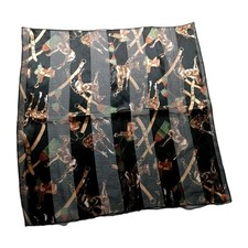 Classic Equestrian Print Square Scarf Horse Black Gold Ivory Sheer Rodeo Korea
