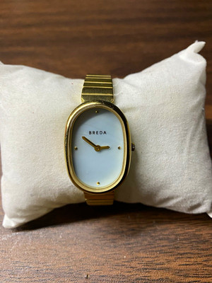 BREDA Oval Gold-Tone Stainless Steel Quartz Watch White Dial 30m Bracelet
