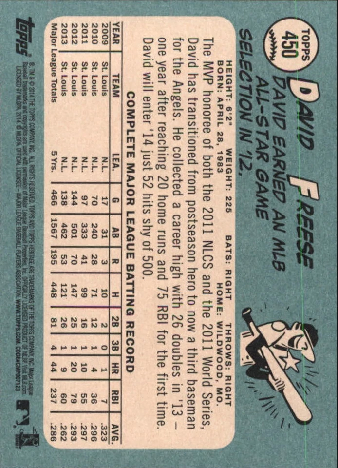 2014 Topps Heritage #450 David Freese SP  - Image 2 of 2