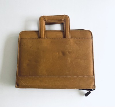 Vintage Green Fields Leather Brown Zipper Binder Trapper Keeper Organizer
