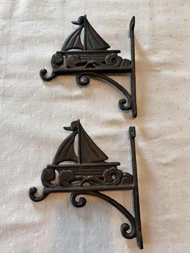 Vntg Cast Iron Sailboat Nautical Wall Bracket/Corbel Set of 2