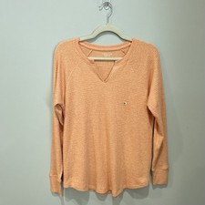 American Eagle Women  s Thermal Waffle Knit Medium Super Soft V Neck Peach NWT