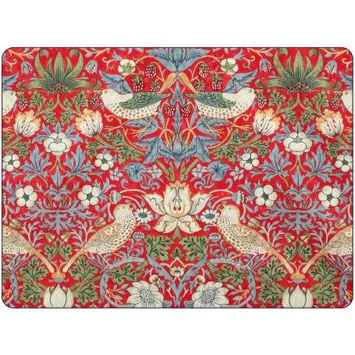 Morris & Co Placemats from Pimpernel Strawberry Thief Red Cork-Backed Set of 6 - Picture 2 of 5