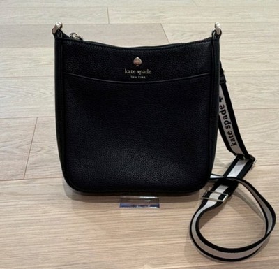 kate spade new york Black Pebbled Shoulder Bag Adjustable Strap Logo Zip