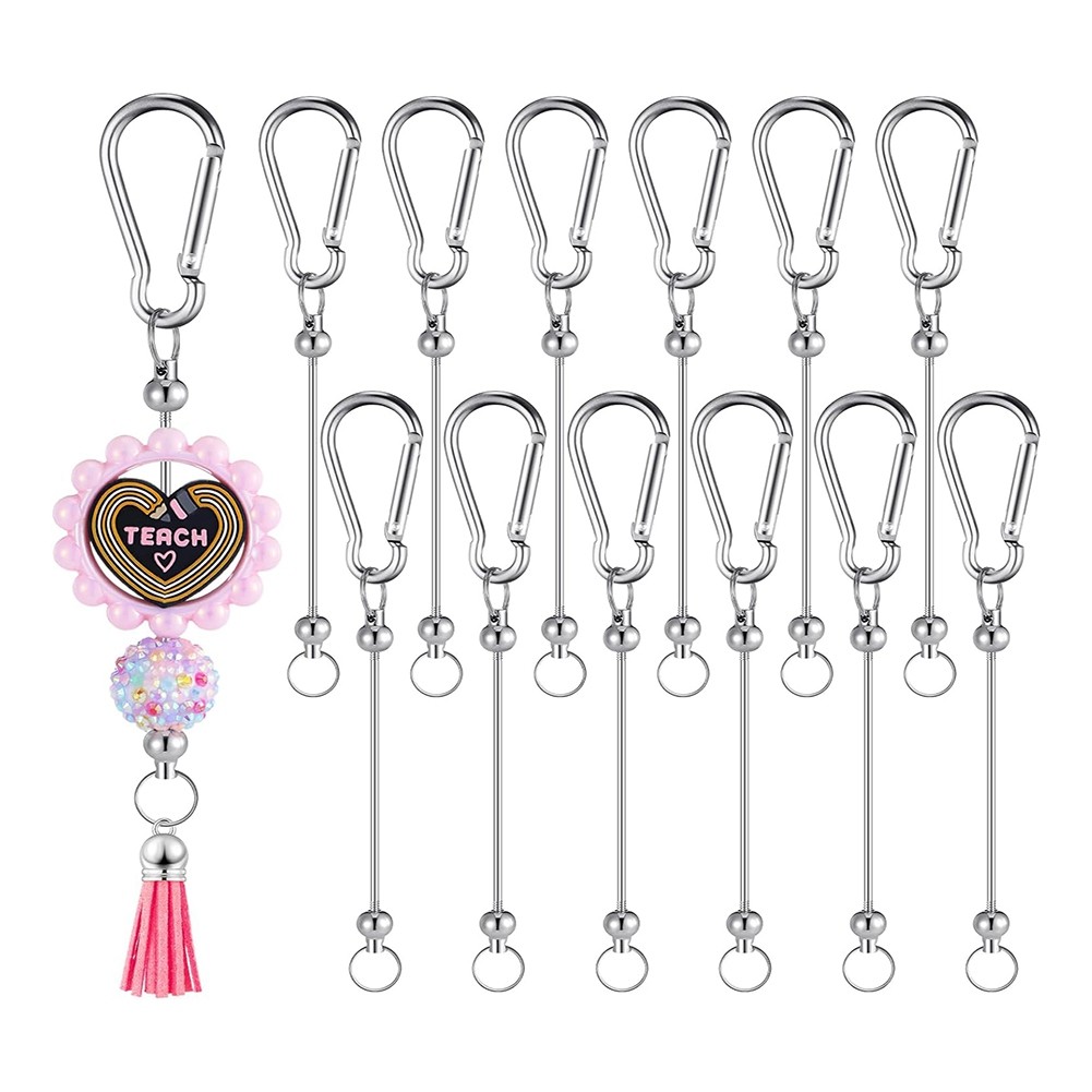 12Pcs Beadable Keychain Bars Silver Bead Keychain Bulk DIY Blank Keychain9434