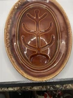 HULL Pottery USA Brown Drip Glaze 14” Meat Serving Platter