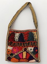 Boho Banjara Handcrafted Embroidered Shoulder Crossbody Handbag 12x13” Vintage