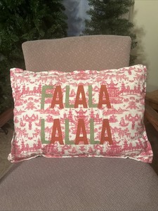 FALALA LALALA Christmas Red Toille Decorative Pillow 